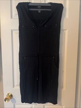 Olsen Europe Navy Linen Dress w/ Tie Waist